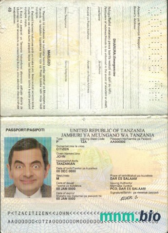 Przykład paszportu Tanzanii w formacie PSD, w pełni edytowalny